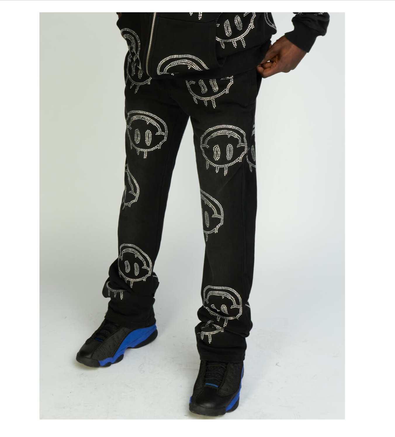 PLTX Black Acid Wash Rhinestone Sweatpants