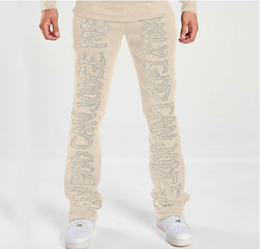 SF108, "Only God Can Only Judge Me" Stack Pants - Cream/Cream (SF108)