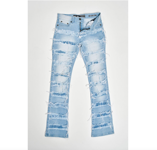 Boy's Stretch Stack Denim Frayed Pacth - Light Blue (K3016)