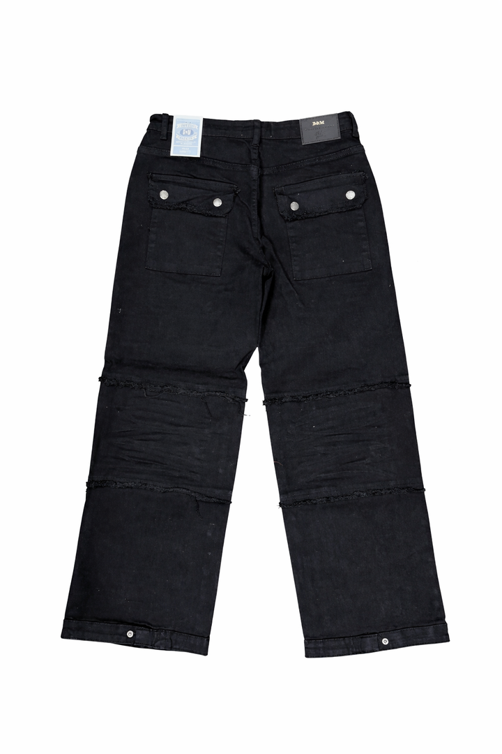 Baggy Cargo Button Jeans - Black