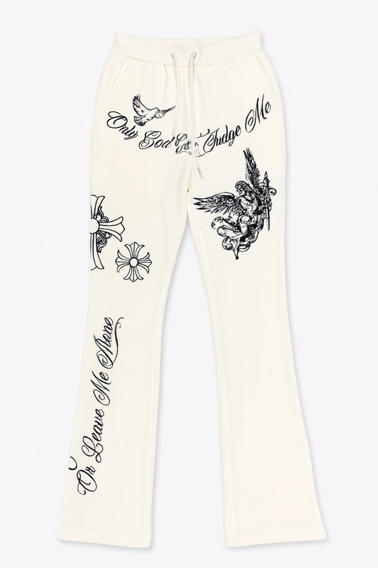 Only God Can Judge Me Stacked Sweats - Cream