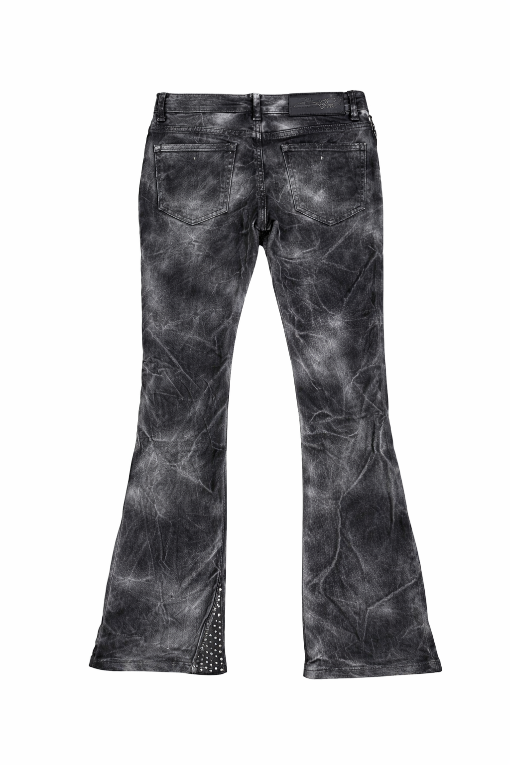 Stacked Zipper and Rhinestone Jeans - Cloud Black