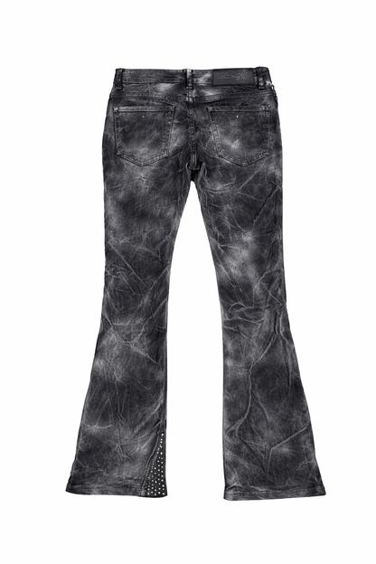 Stacked Zipper and Rhinestone Jeans - Cloud Black