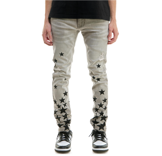 GREY PRINTED STAR JEANS