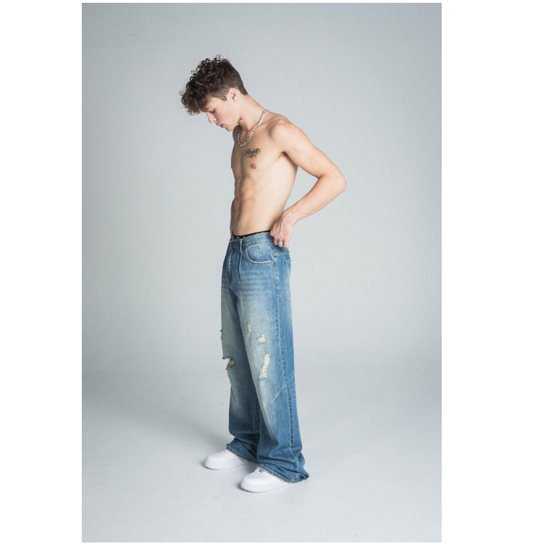 Non Stretch Baggy Jeans - Md Blue