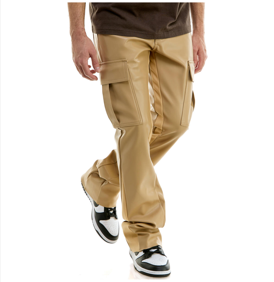 Knb3330 - Lather stacked fitted pants - Tan