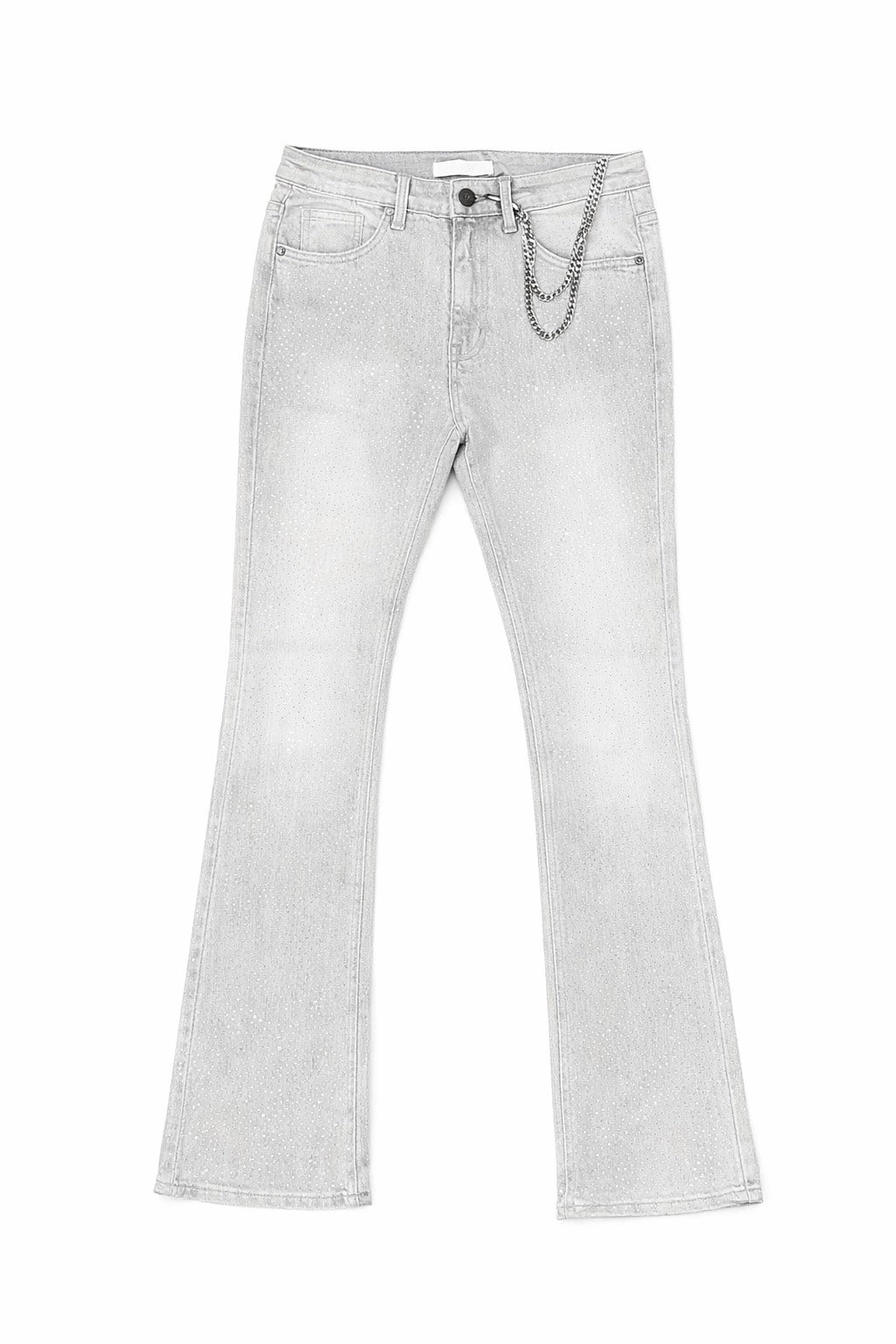 Rhinestone Skinny Stacked Jeans - Grey