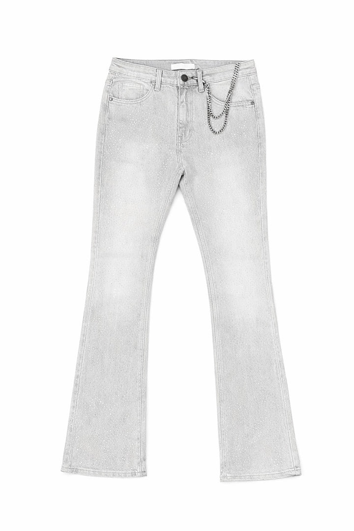 Rhinestone Skinny Stacked Jeans - Grey