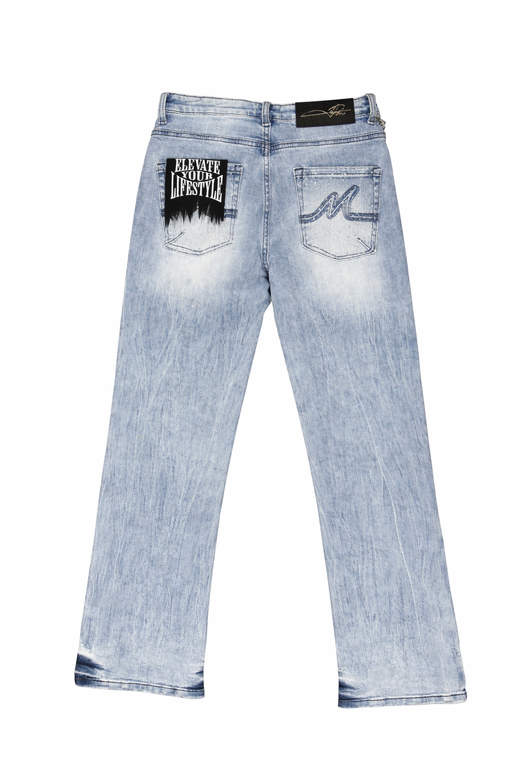 Embellished Rhinestone Jeans - Blue