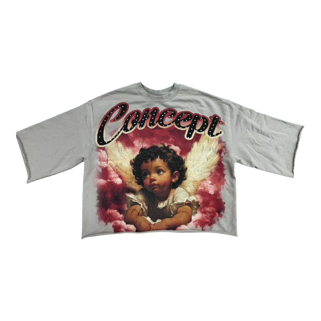 Angel Cropped Tee - Grey