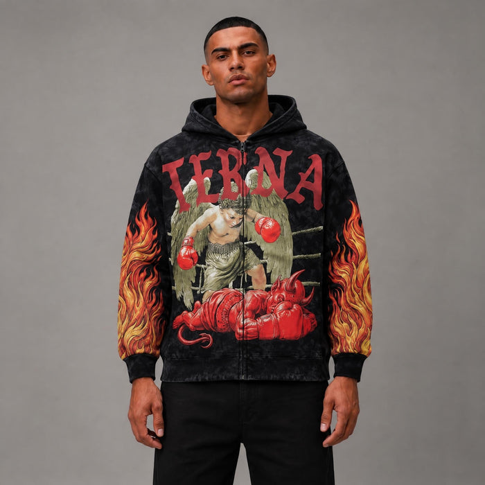 Angel Boxing Zip Up Hoodie - Men's Graphic Streetwear Hoodie
