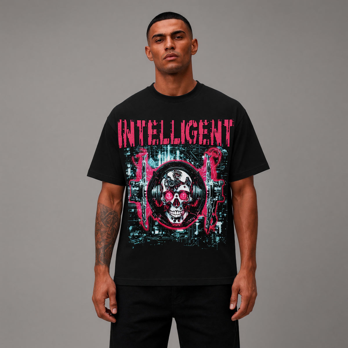 Astronaut Digital Oversized Cropped Tee - Black