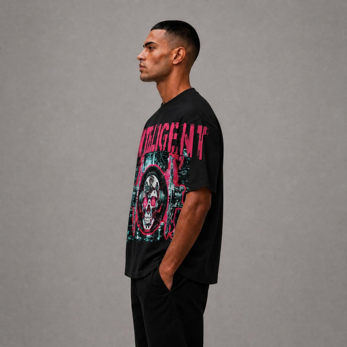 Astronaut Digital Oversized Cropped Tee - Black
