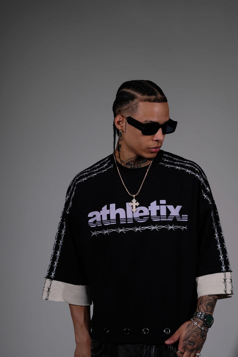 "Athletix" Cropped Tee - Black