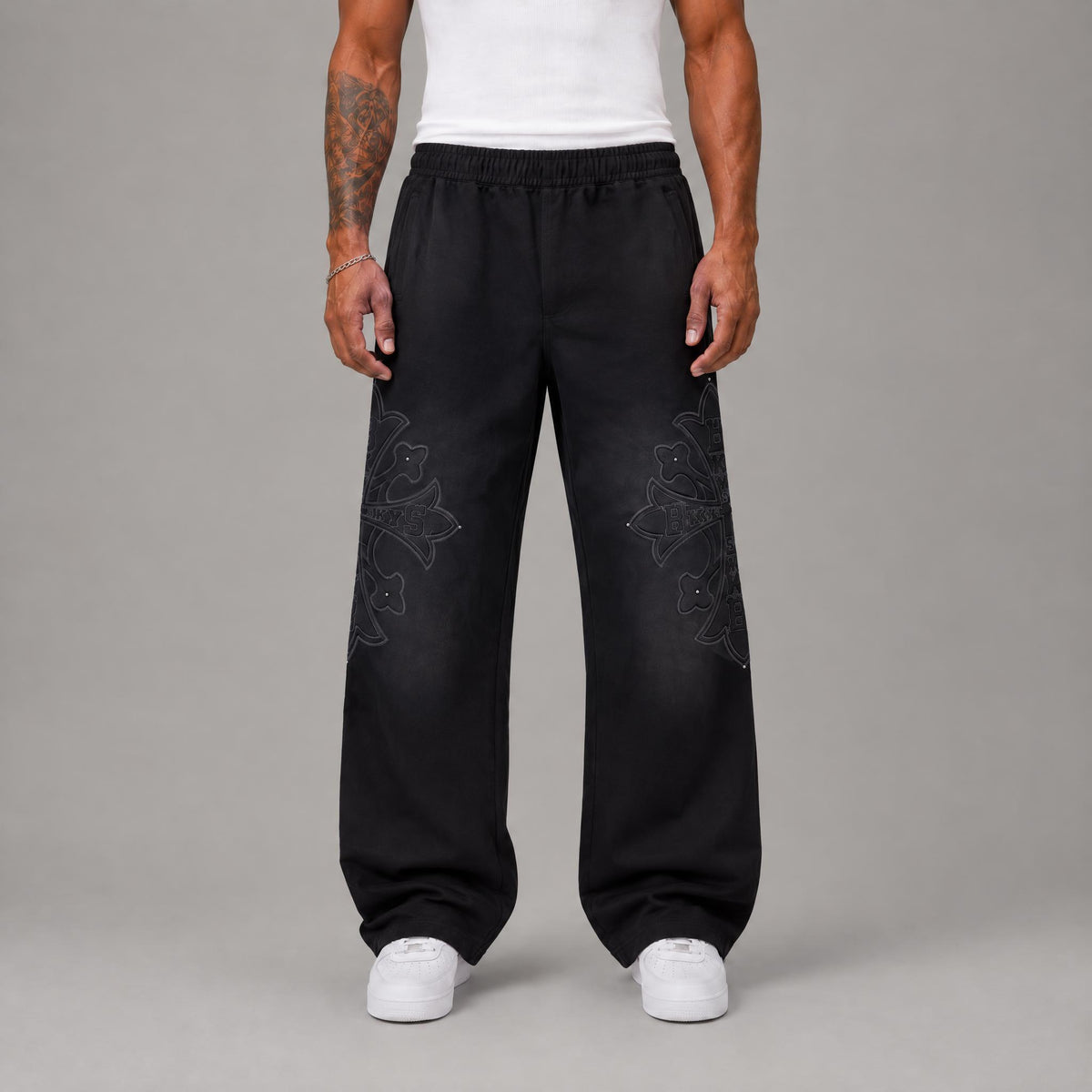 Bkys Cross French Terry Pants - Men's Streetwear Long Pants