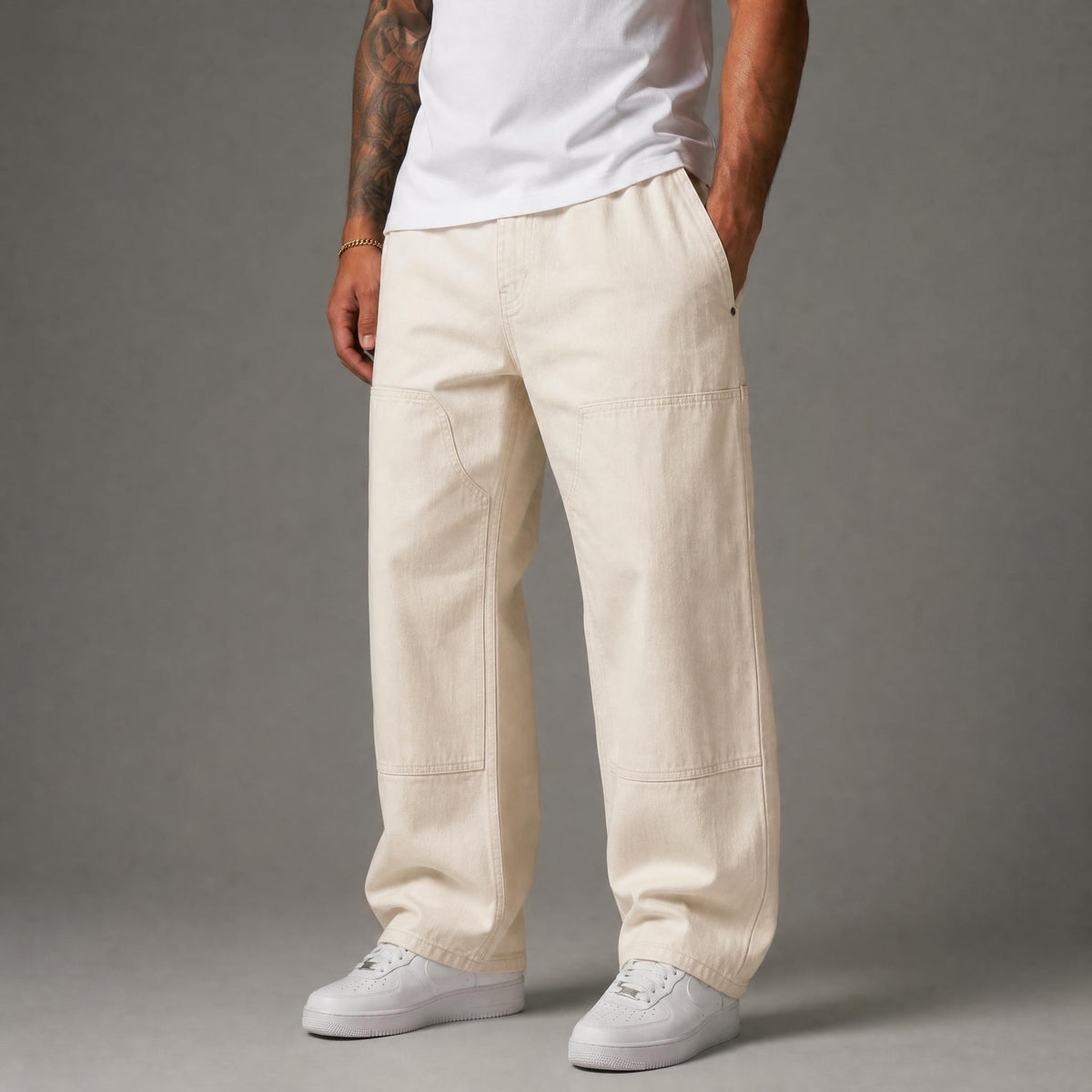 Baggy Fit Workwear Jeans - Beige