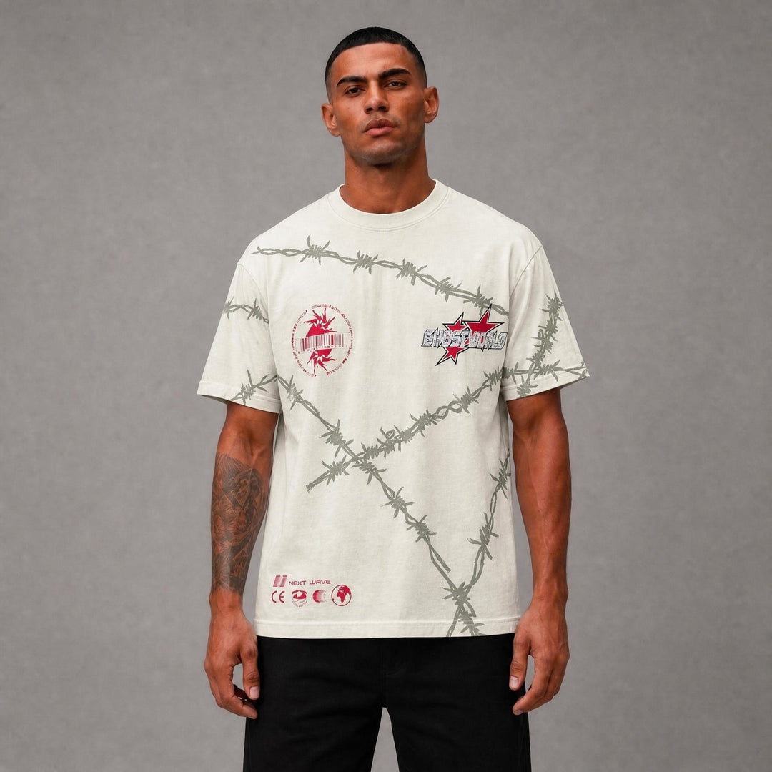 Barbed Wire Graphic Tee - Beige