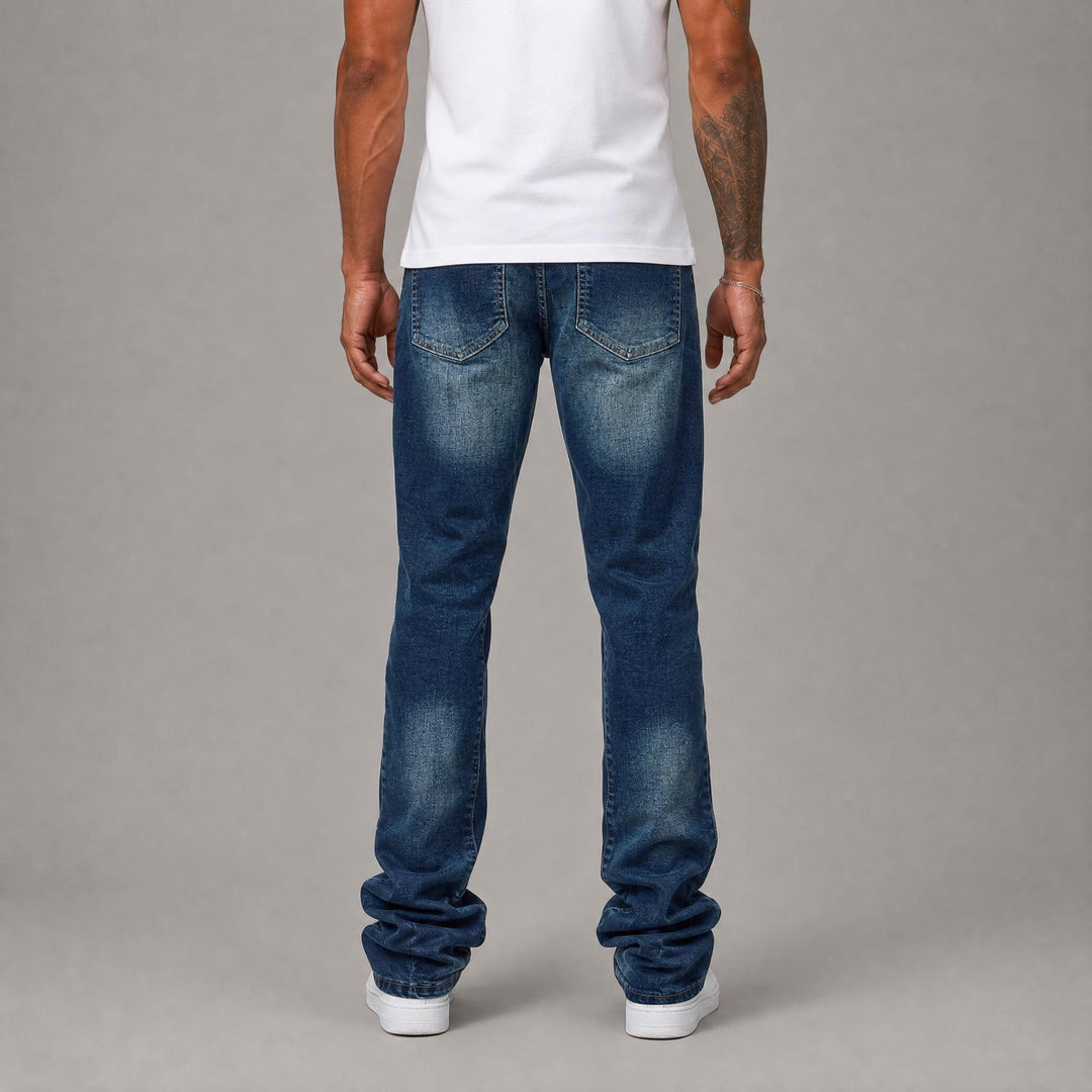 Basic Stacked Denim Jeans - Blue