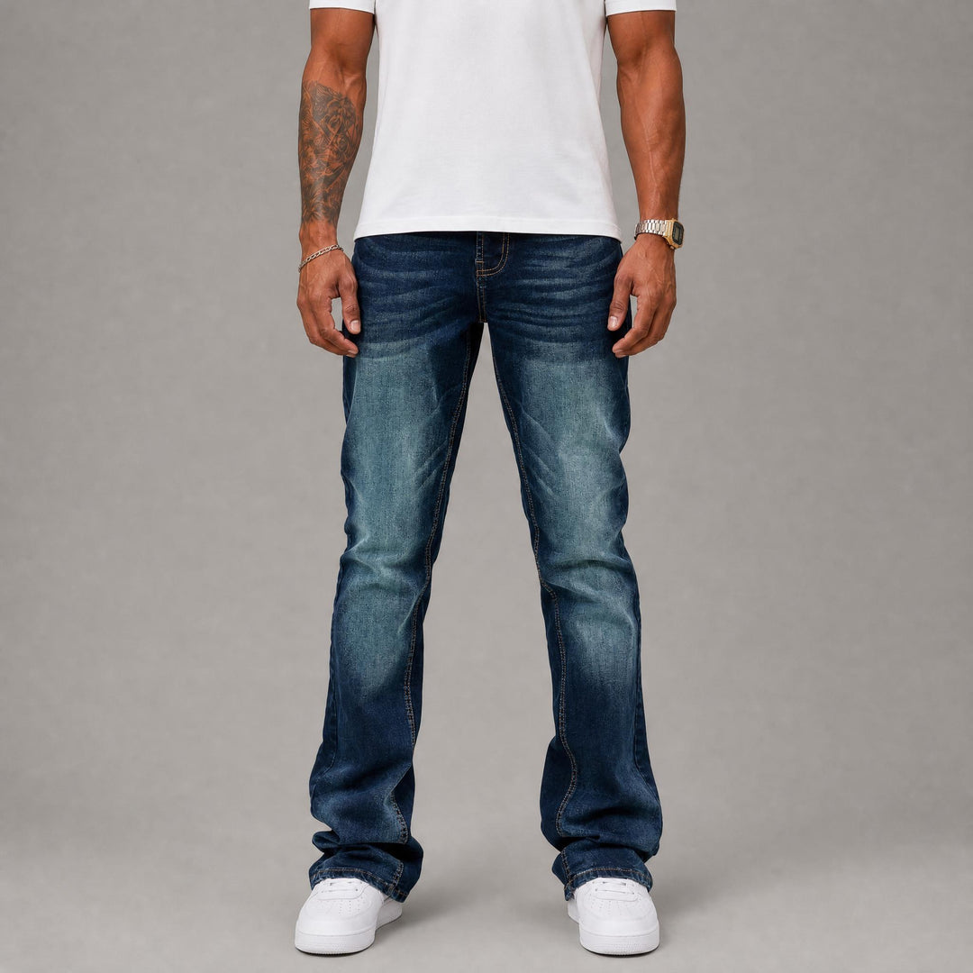 Basic Stacked Denim Jeans - Blue