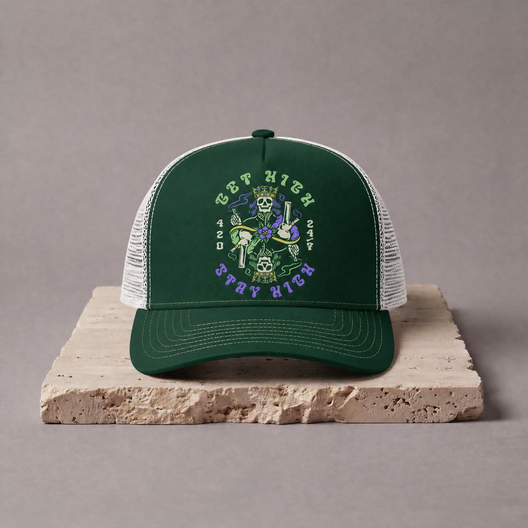 Bet High Stay High Snapback Trucker Hat - Dark Green