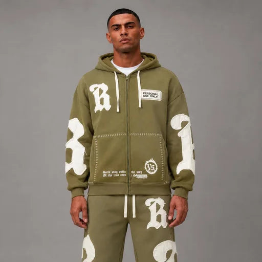 Blackletter B Zip Up Hoodie - Men's Graphic Streetwear Hoodie
