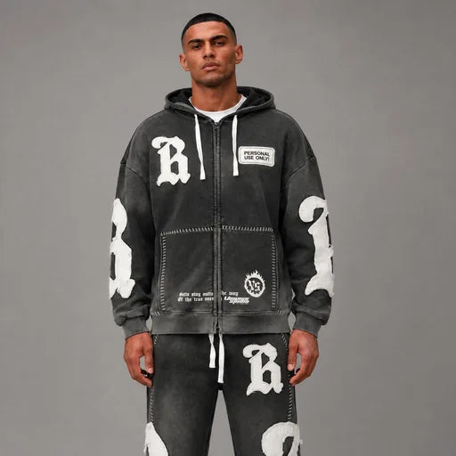 Blackletter B Zip Up Hoodie - Men's Graphic Streetwear Hoodie