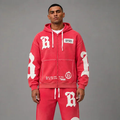 Blackletter B Zip Up Hoodie - Men's Graphic Streetwear Hoodie