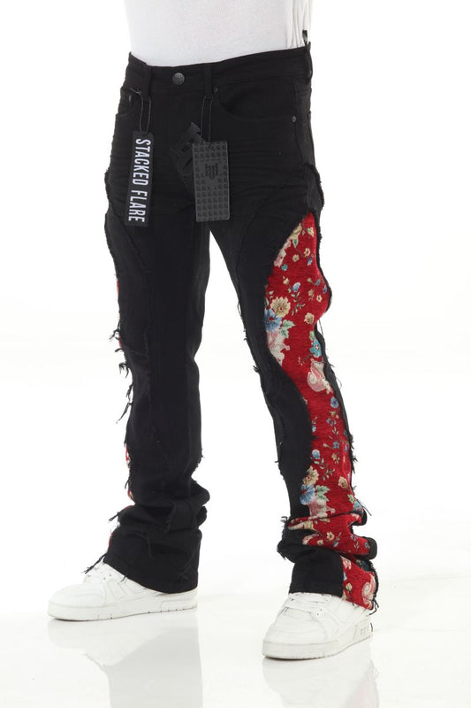 Denim Tapestry Stack - Black/Red