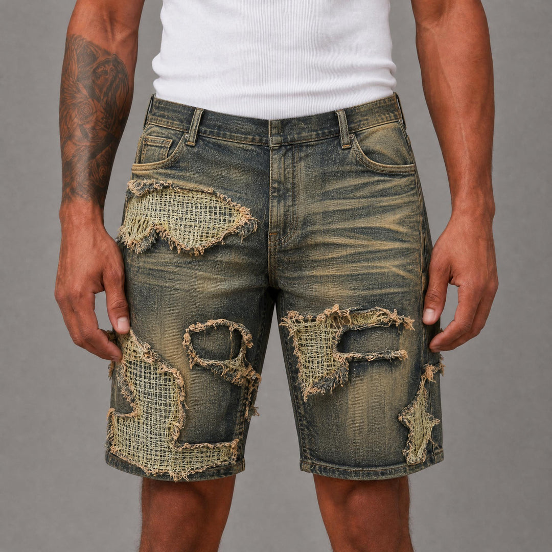 Burlap Patched Shorts -Vintage