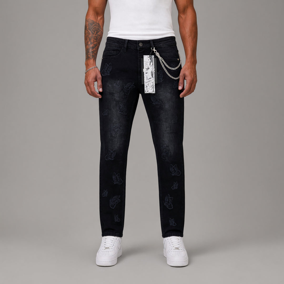 Butterfly Design Skinny Jeans - Black