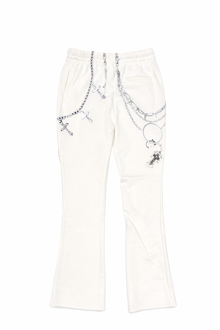 Stacked Embroidered Sweatpants - Oatmeal