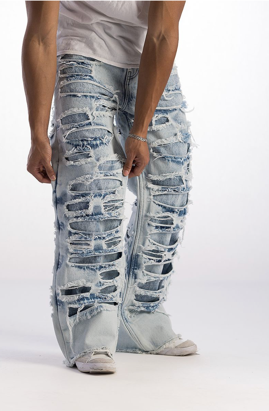 CV Double Panned Denim Wide Jeans - Light Wash
