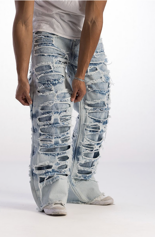 CV Double Panned Denim Wide Jeans - Light Wash
