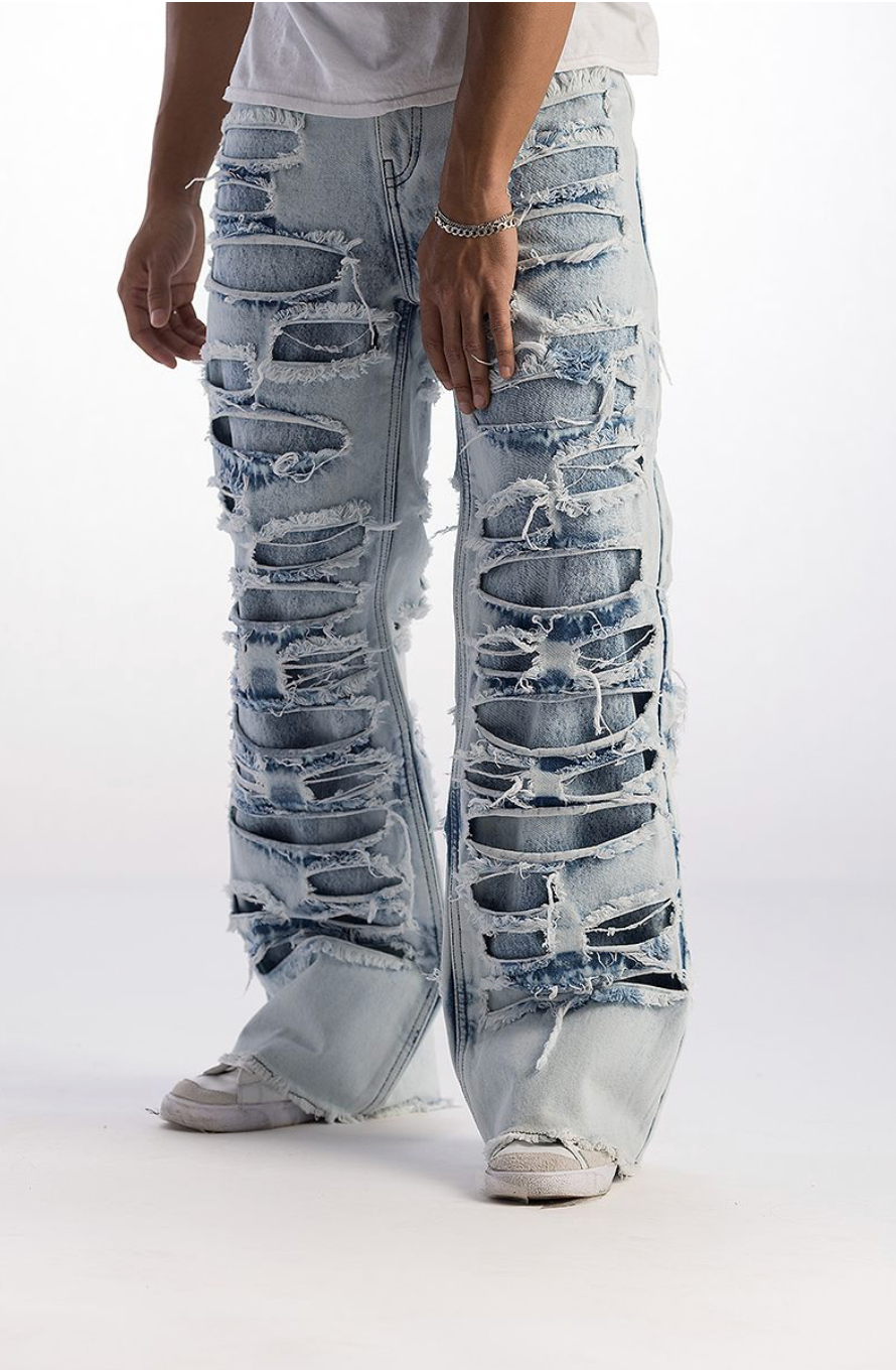 CV Double Panned Denim Wide Jeans - Light Wash