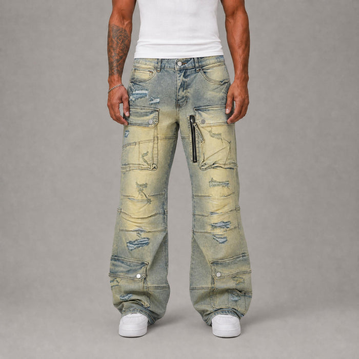 Cargo Stacked Jeans - Light Stone Tint