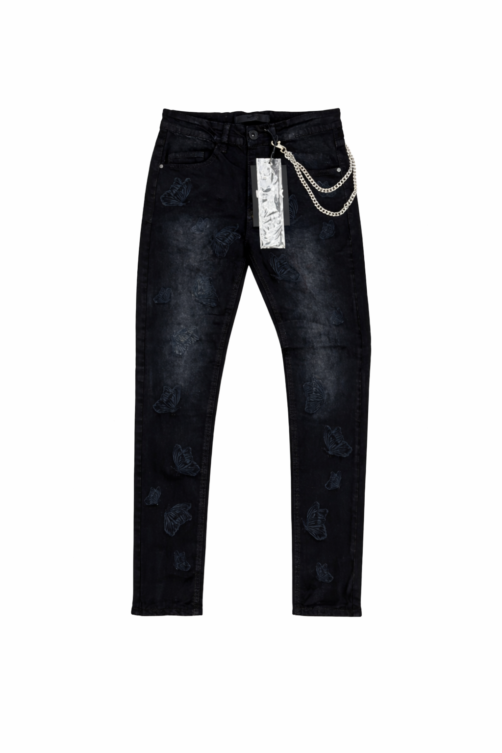 Butterfly Design Skinny Jeans - Black