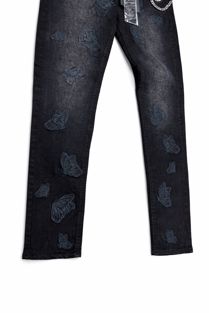 Butterfly Design Skinny Jeans - Black