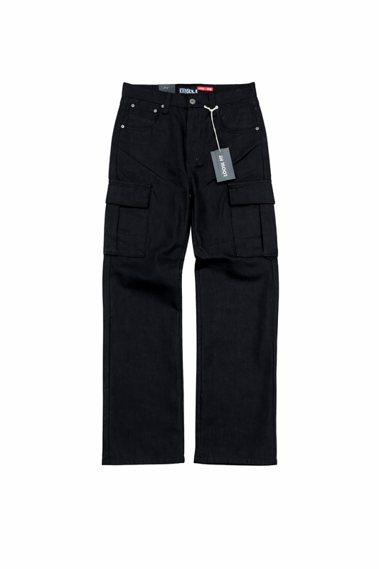 Loose Fit Baggy Cargo Jeans - Black