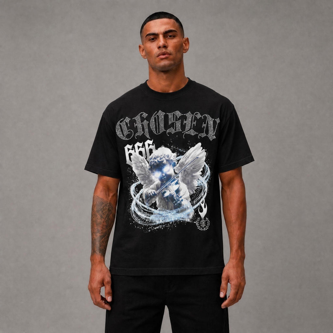 Chosen Rhinestone Cropped Tee - Black