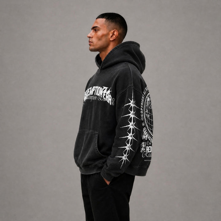 Copyright Hoodie - Black Acid Wash
