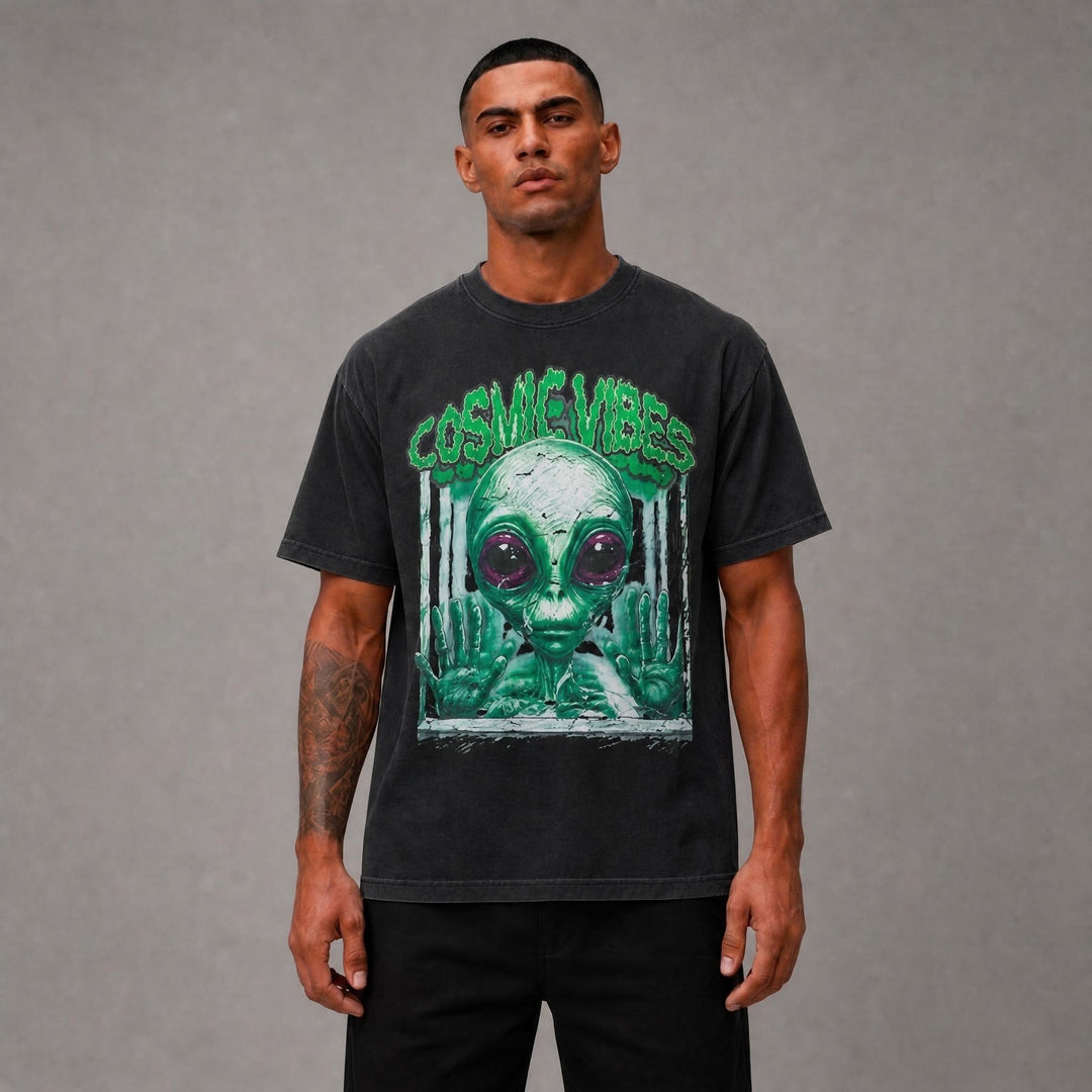 Cosmic Vibes Cropped Tee - Black