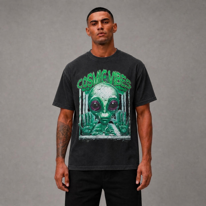 Cosmic Vibes Cropped Tee - Black