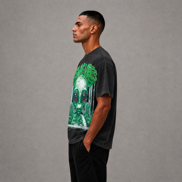 Cosmic Vibes Cropped Tee - Black