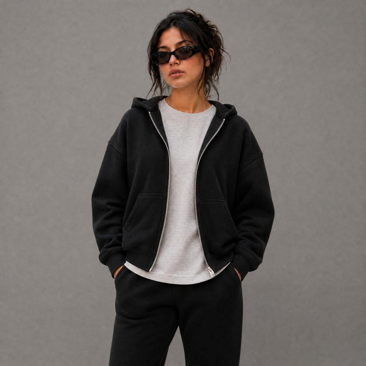 Cozy Era Zipper Hoodie - Black