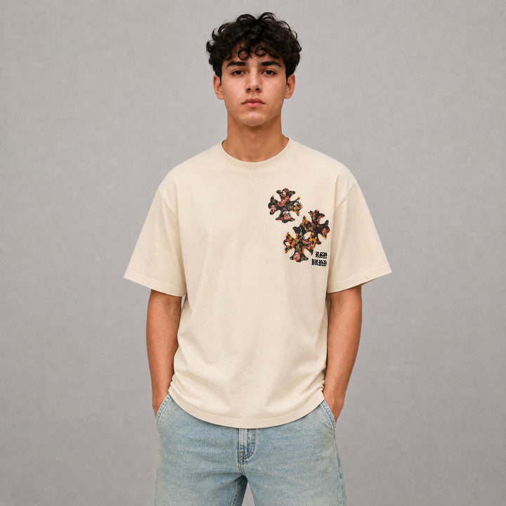 Cross Distressed Hem Tee