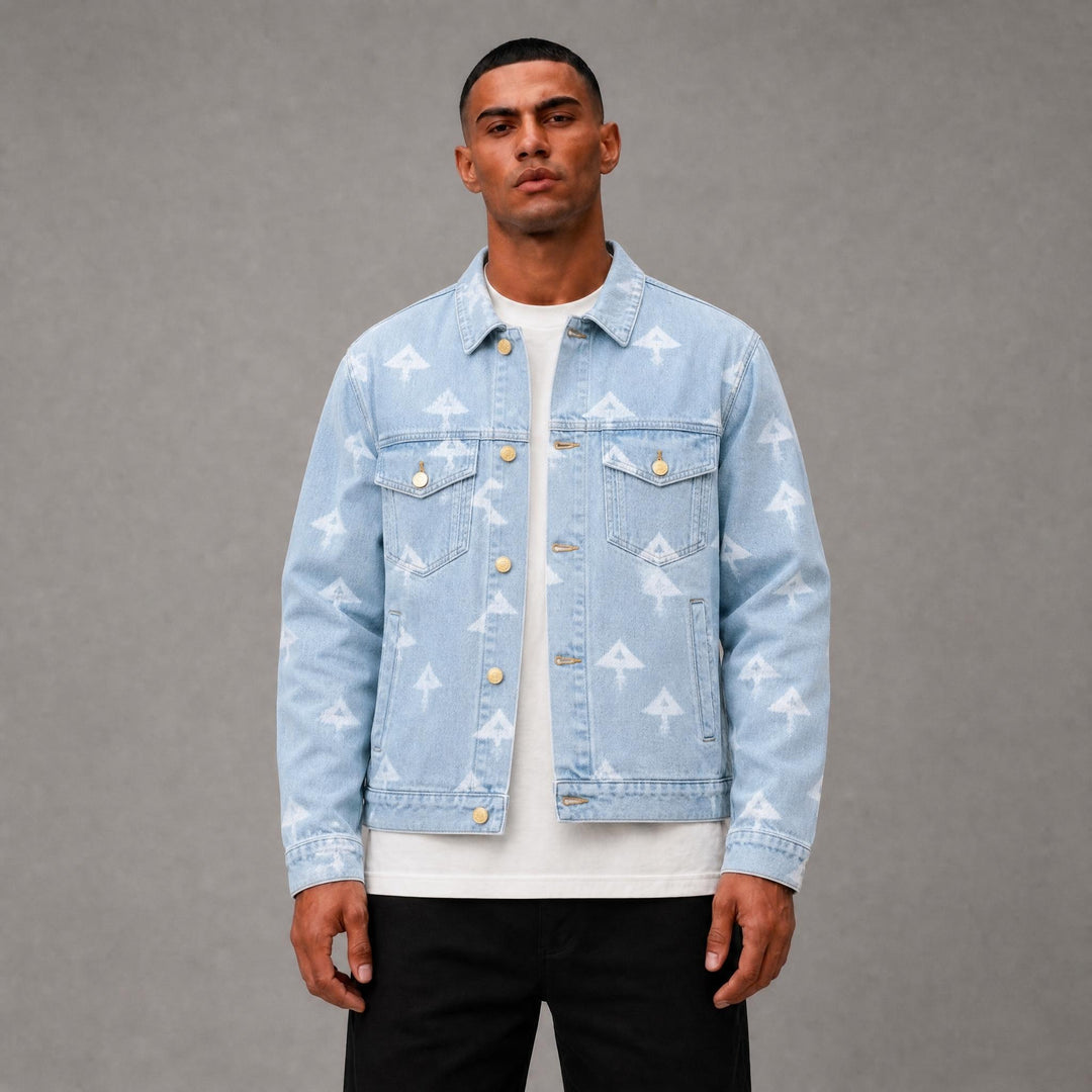 Cross Triangle Denim Jacket - Blue