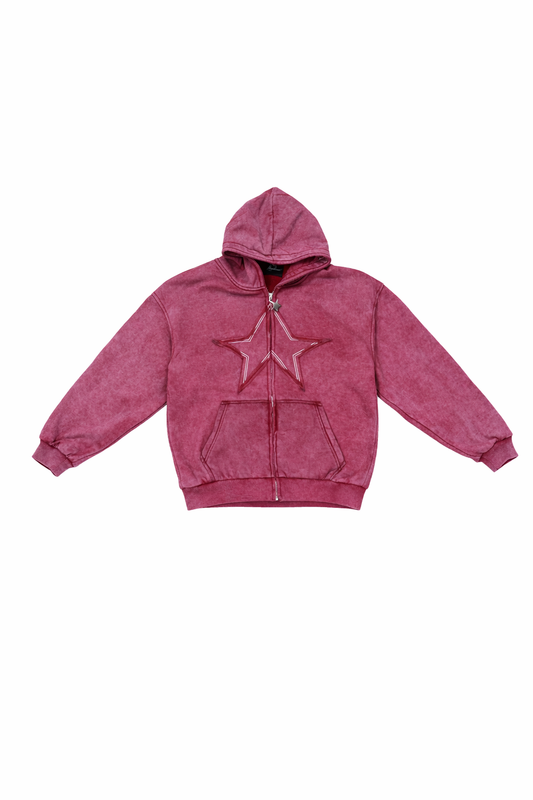 Star Zip Up Hoodie - Red