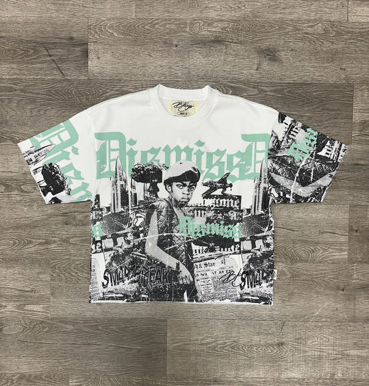 Dismiss 3/4 Sleeve F- Terry Cropped T- Shirt- White