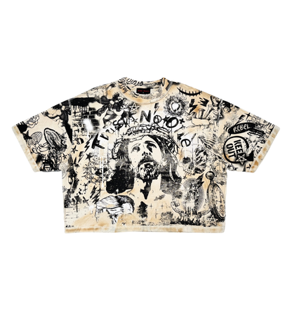 Doodle Cropped Tee - Cream