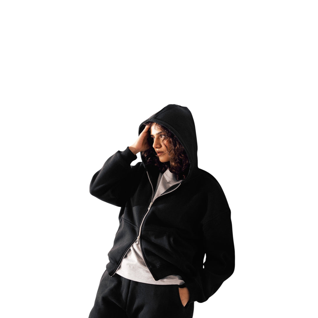 Cozy Era Zipper Hoodie - Black